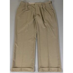 Van Heusen Dress Pants Men's 44x32 Tan Pleated Cuffed Hem‎ Trousers Business